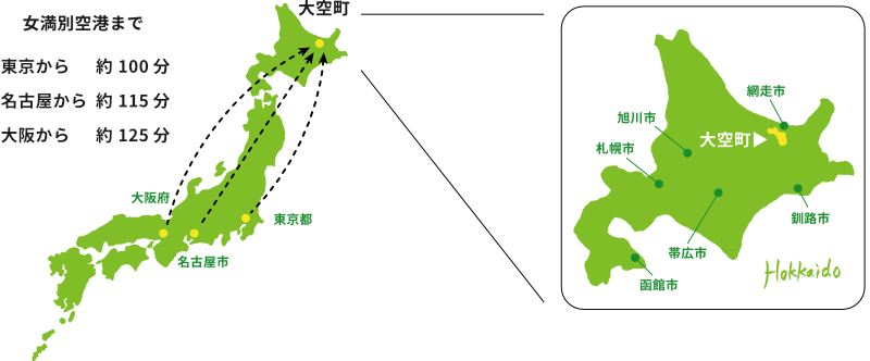 日本、北海道、大空町のMAP